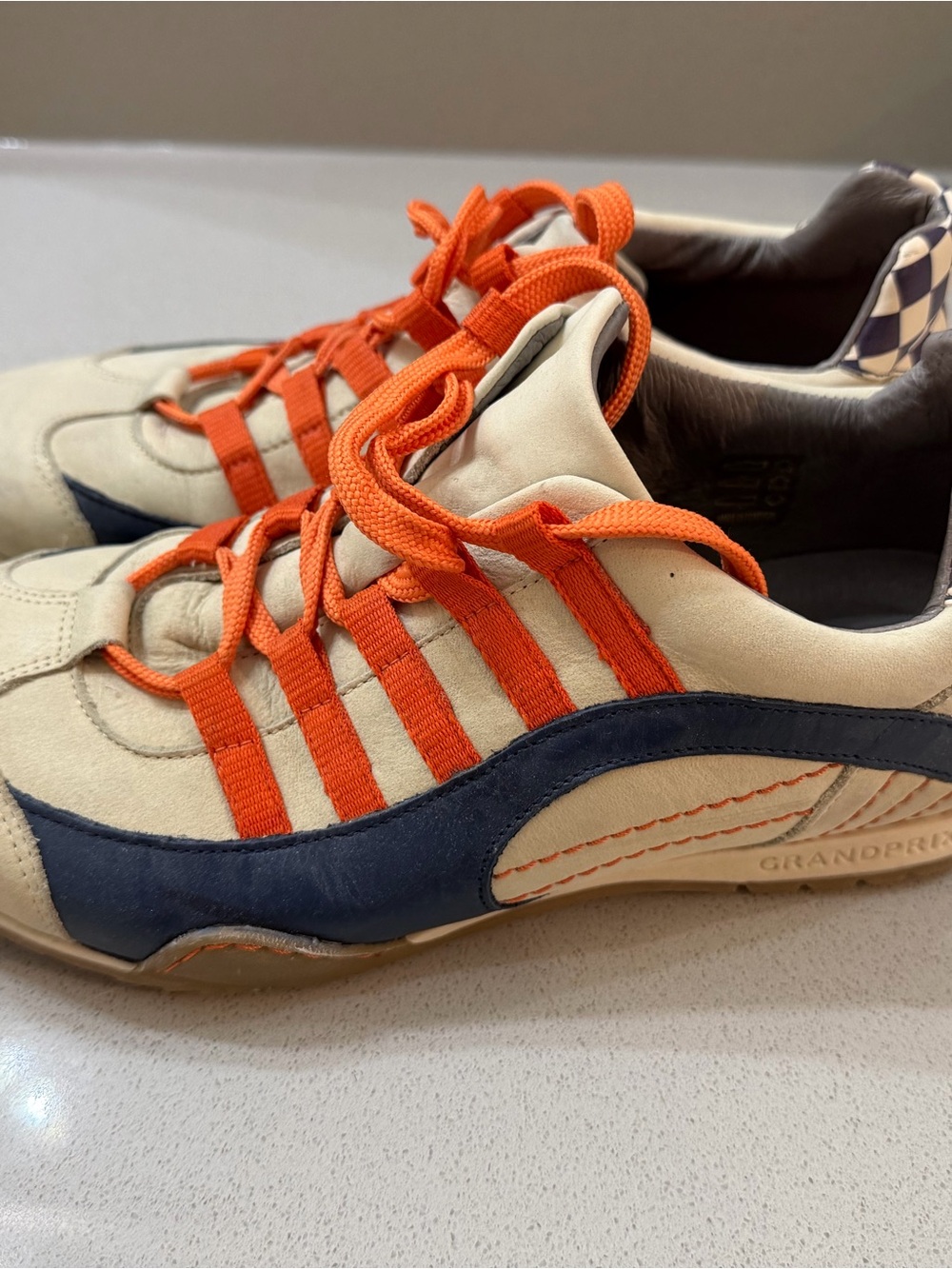 Men's Lace-Up Sneakers in Orange, Navy & Cream